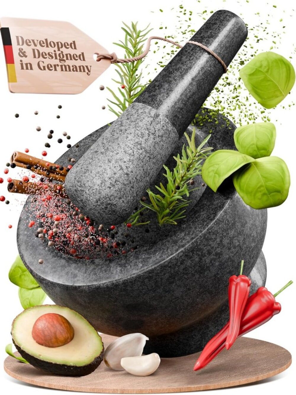 Elegant Black Mortar and Pestle Set - 1.5 Cup Capacity for Spices & Herbs